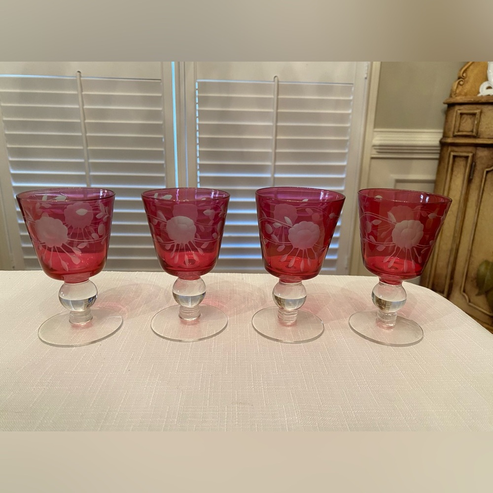 Antique Glastonbury Cranberry Cordial Glasses Set of 4